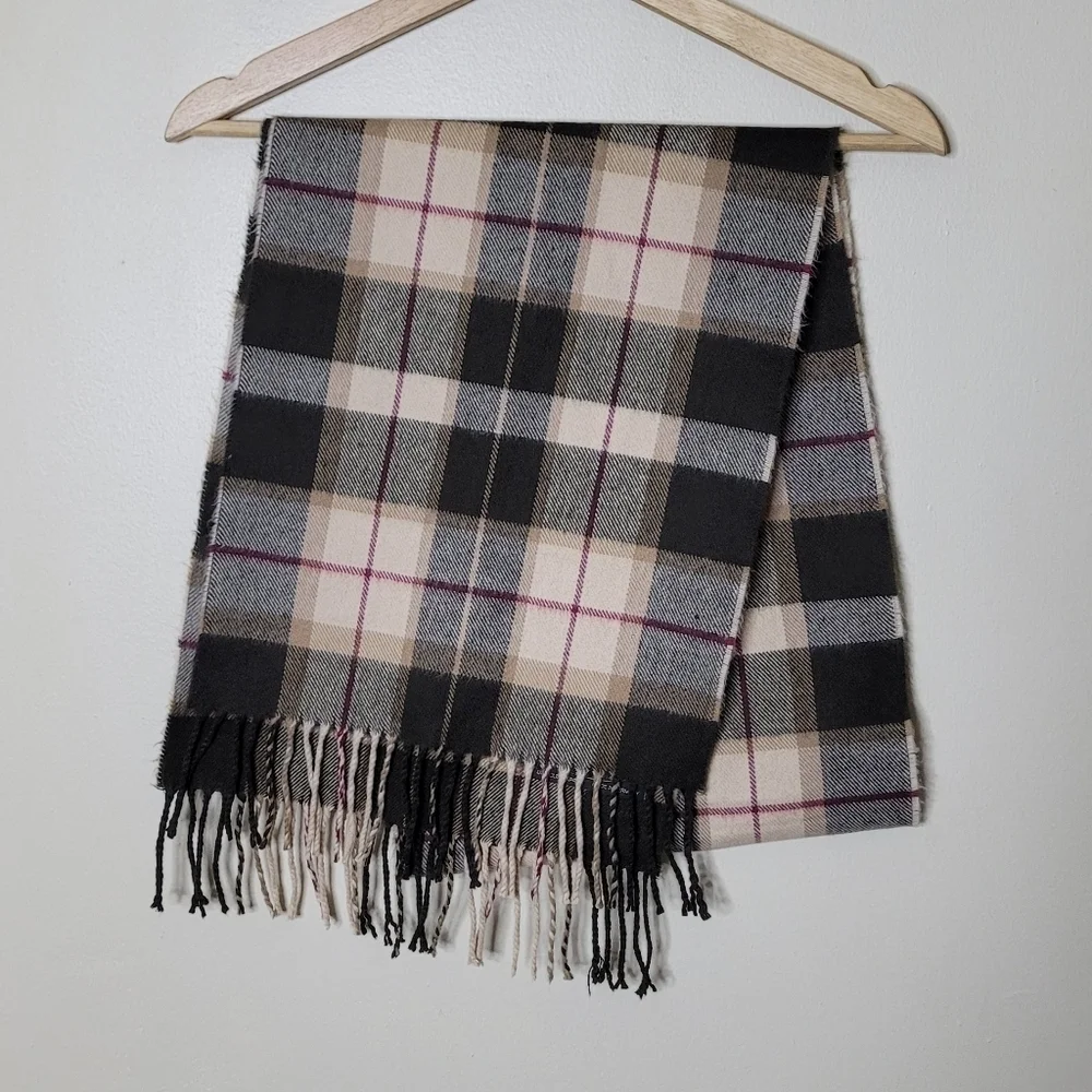 100% Cashmere Plaid Scarf Made in Germany Hand Tailored 65x12